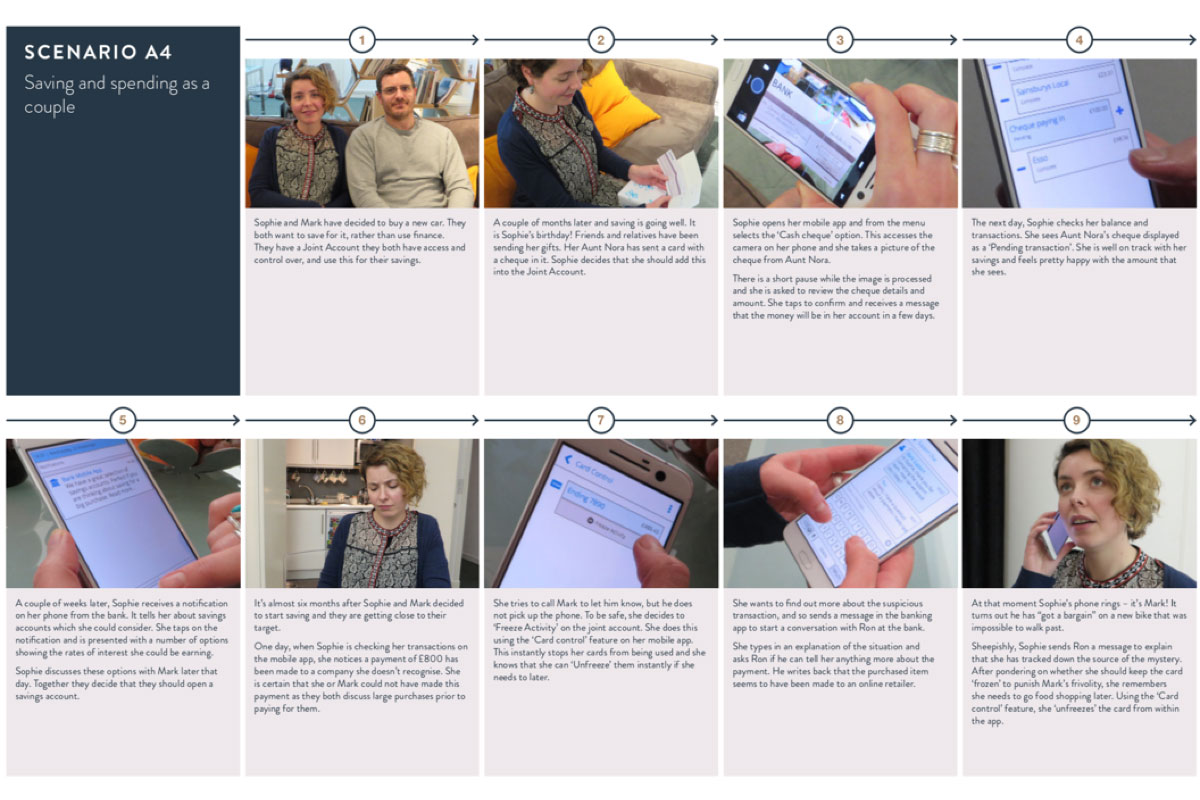 Storyboard poster showing a two people using new app features.